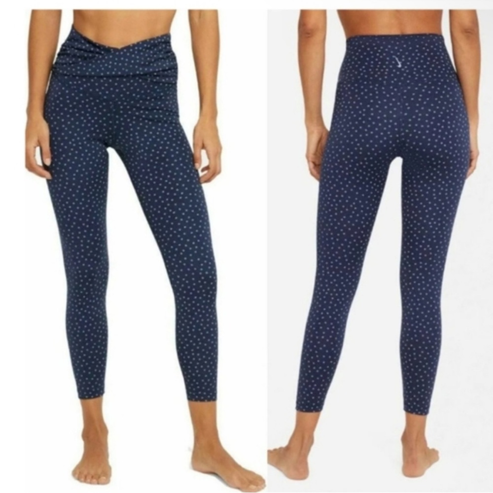 Nike Yoga NWT Blue/White Twist Polka Dot High Rise 7/8 Length‎ Leggings Size XS